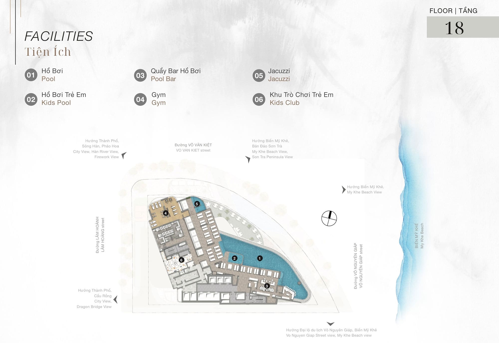 Mặt bằng tiện ích tại tầng 18 của dự án Nobu Residences Đà Nẵng