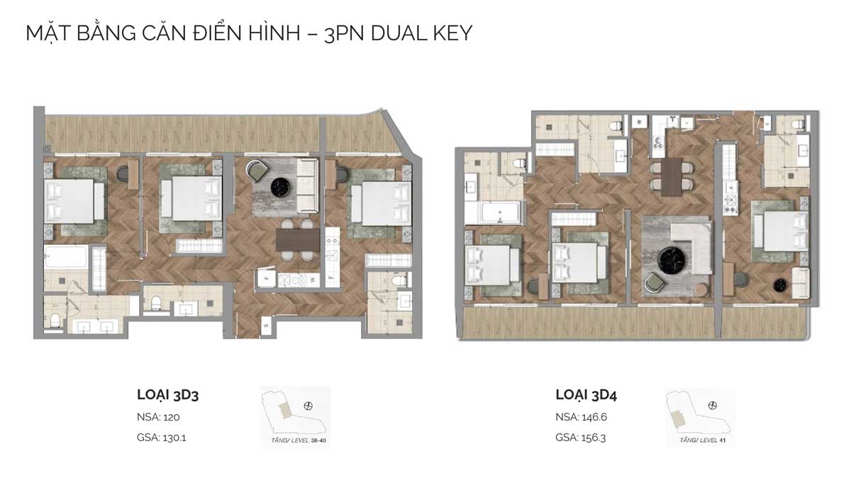 Mặt bằng căn hộ điển hình 3PN tại Nobu Danang