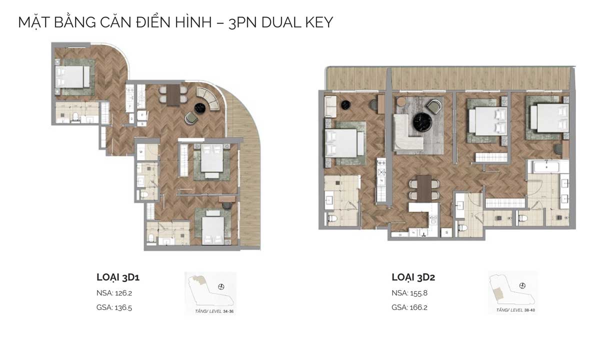 Mặt bằng căn hộ điển hình 3PN tại Nobu Danang1