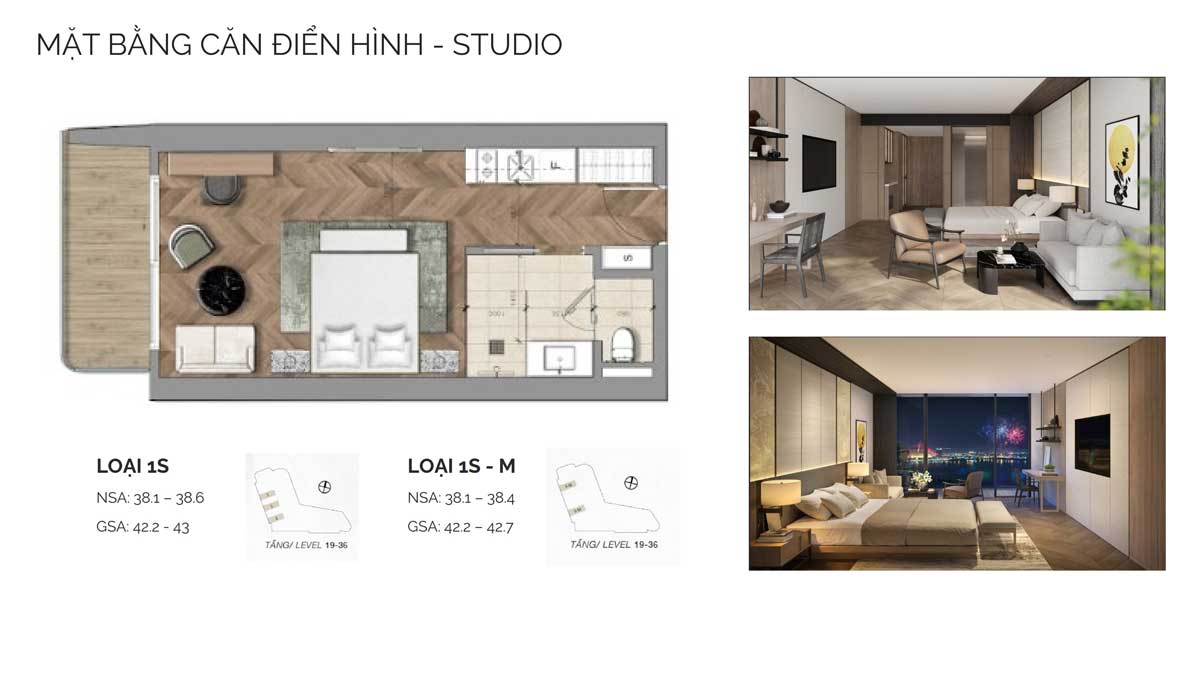 Mặt bằng căn hộ điển hình Studio tại Nobu Danang